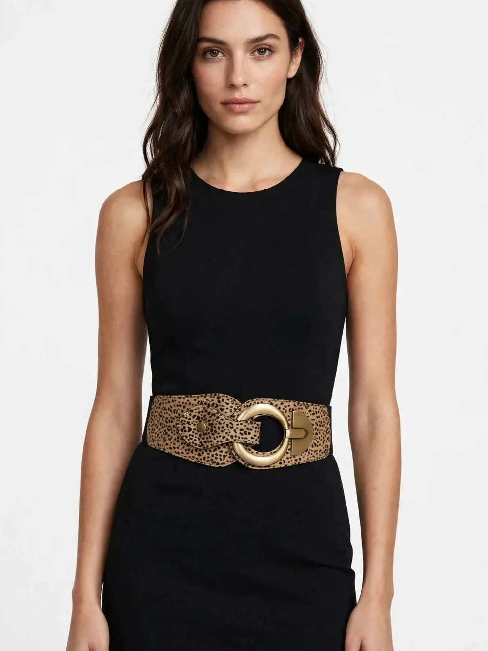 Women's vintage elastic belt with copper buckle